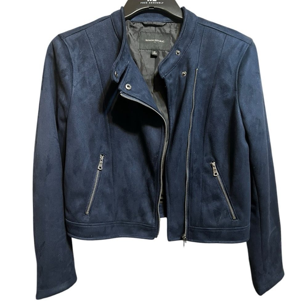 Banana Republic Faux Suede Band Collar Womens Jacket in Midnight Blue Medium - Picture 4 of 12